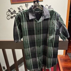 NWOT Eddie Bauer Men's Green & Black Plaid Shirt Med, #262